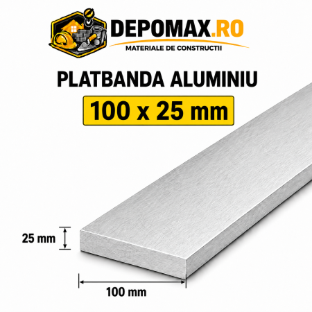 Platbanda aluminiu 100 x 25 mm, 6 metri (EN-AW 6060)